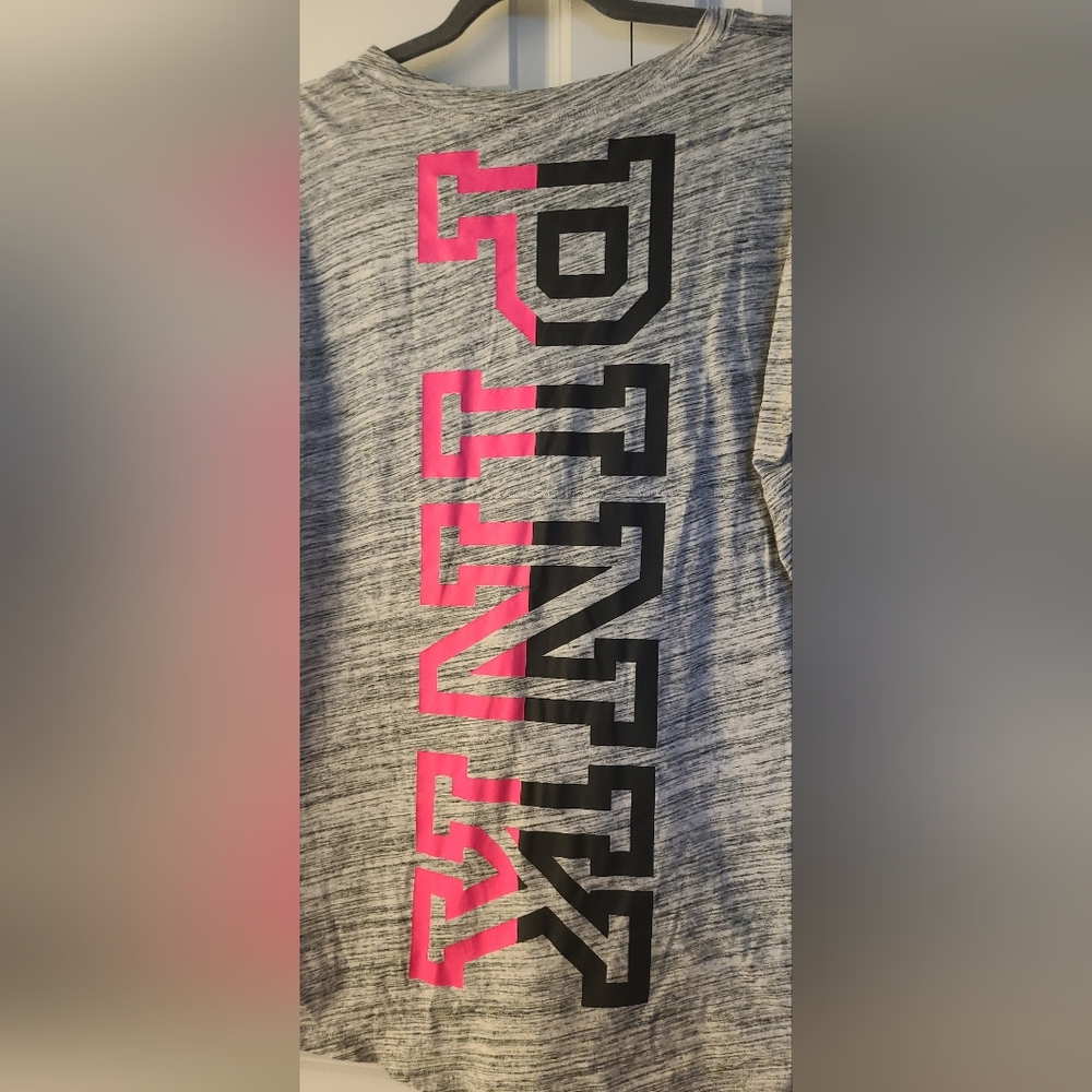 PINK Victoria's Secret Gray Long Sleeve with pink/black logo- Large - Picture 3 of 7